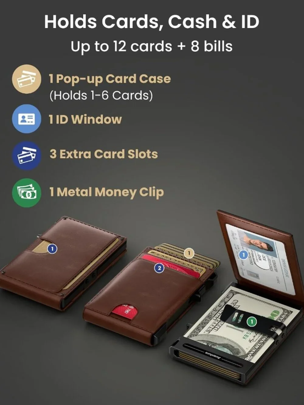 Slim RFID Blocking Leather Wallet for Men - Minimalist Card Holder, 12 Cards, ID